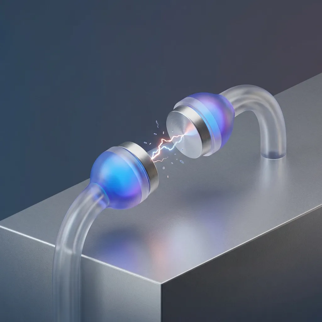 3D render of a brain synapse sparking or short-circuiting between two glowing nodes