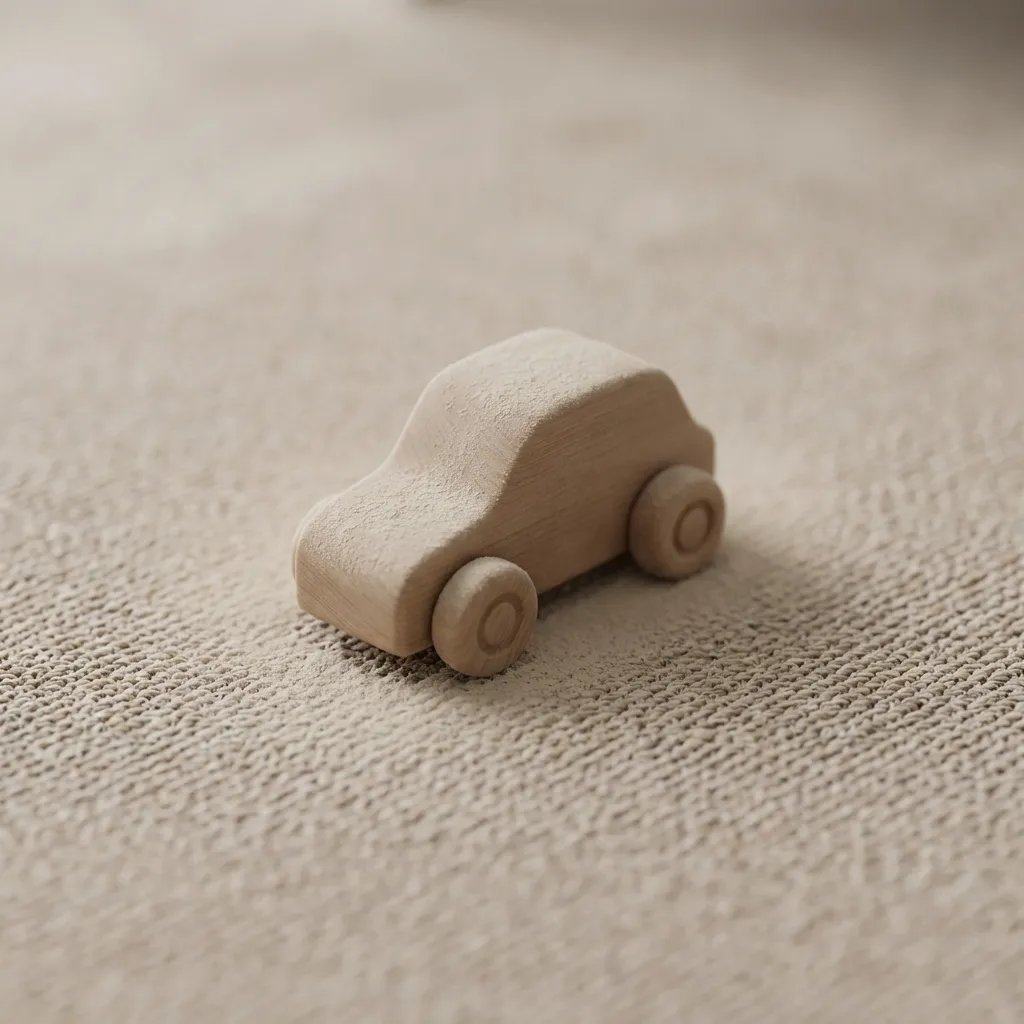 Toy on dusty carpet indicating chemical risk