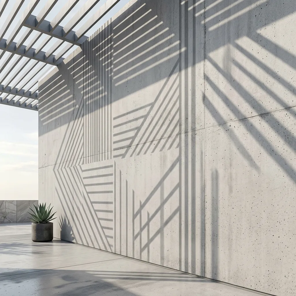 Minimalist concrete wall with shadow patterns