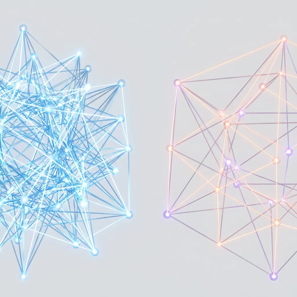 Abstract visualization of neural networks firing rapidly versus slowly